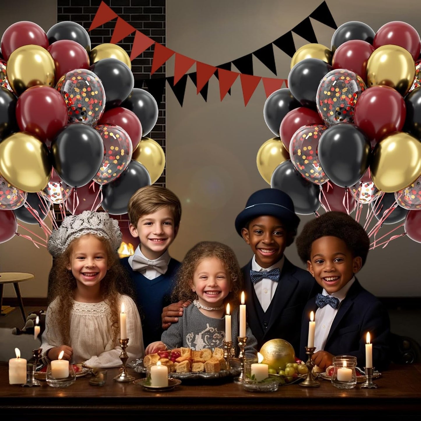 60pcs 12inch Black Burgundy and Gold Balloons, with Gold Red Black Confetti Balloons for Maroon Themed Birthday Baby Shower Graduation Party Decorations