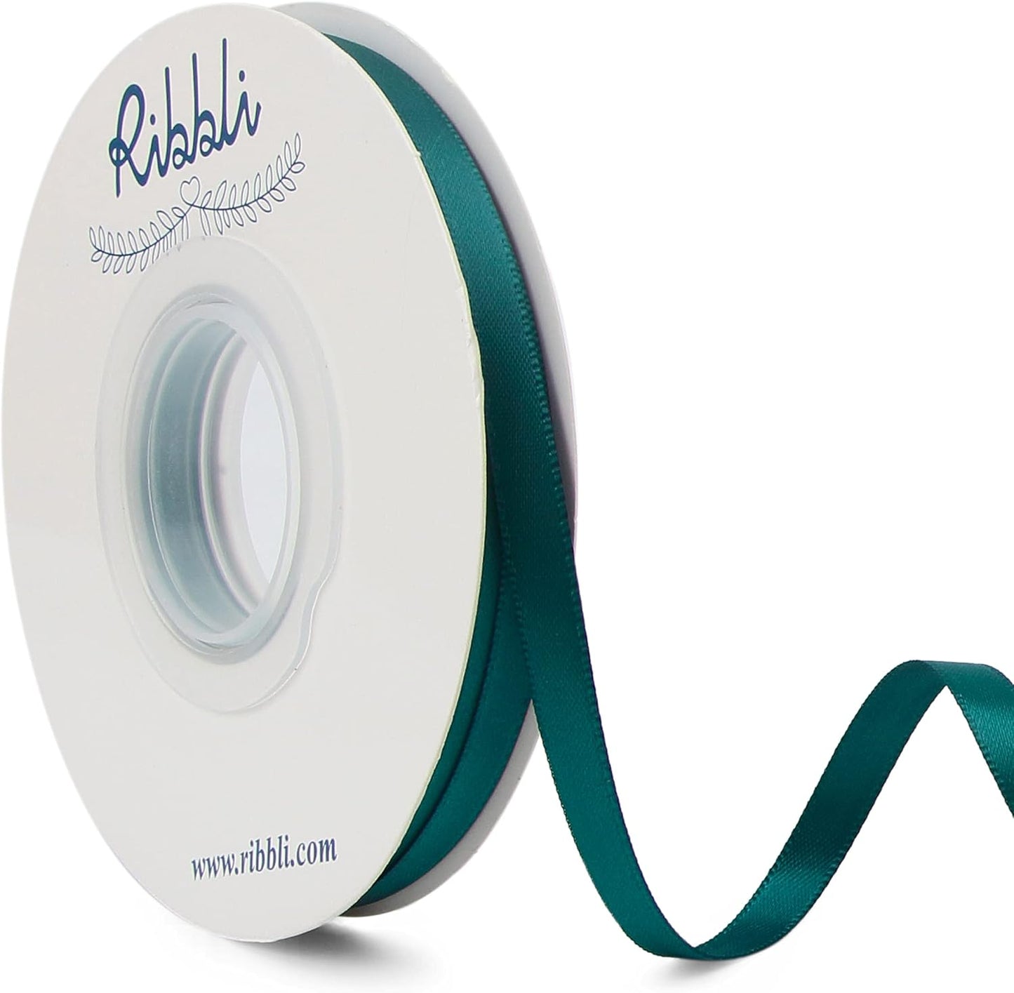 Ribbli Teal Double Faced Satin Ribbon,1/4” x Continuous 25 Yards,Use for Craft Bows Bouquet, Gift Wrapping, Wedding Decoration, Floral Arrangement