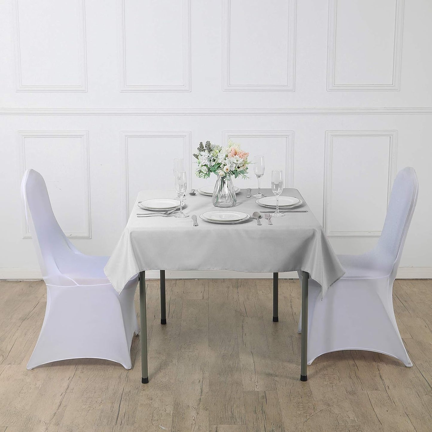 Cupuamon Square Tablecloth 52x52 inch Washable Polyester Fabric Table Cloth for Wedding Party Dining Banquet Decoration（52x52,Silver）