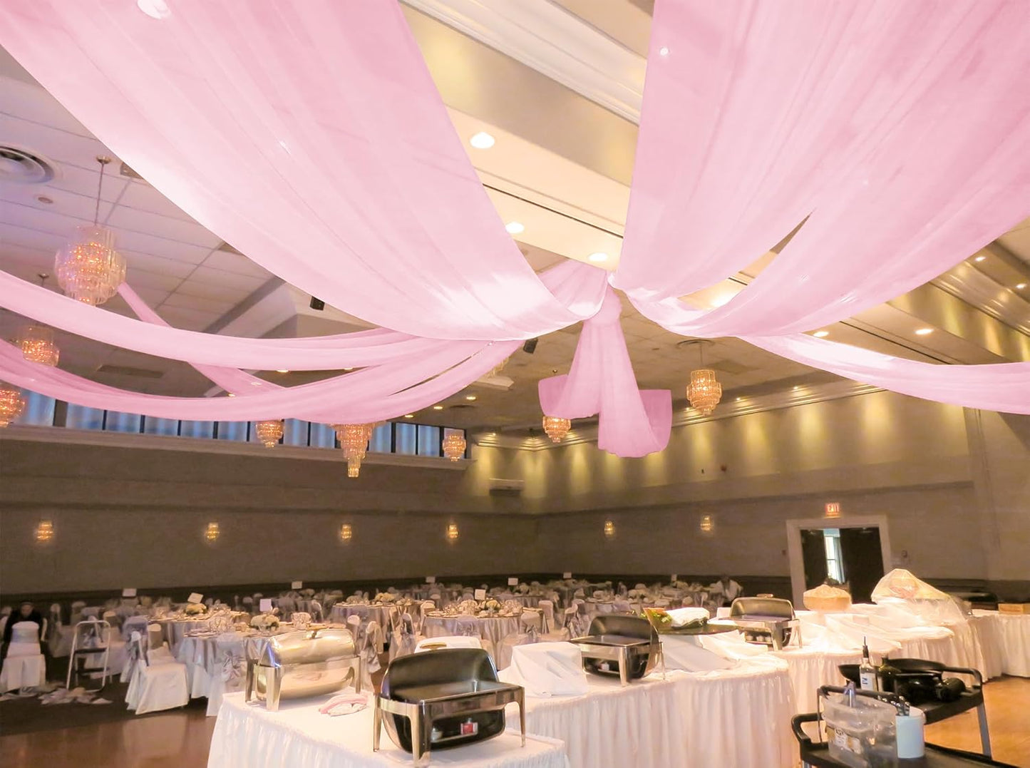 6 Panels Pink Ceiling Drapes for Wedding 5ftx15ft Ceiling Drapes Wedding Arch Draping Fabric Cheesecloth Sheer Curtain Romantic Ceiling Decorations for Weddings Party Banquet Ceremony Stage
