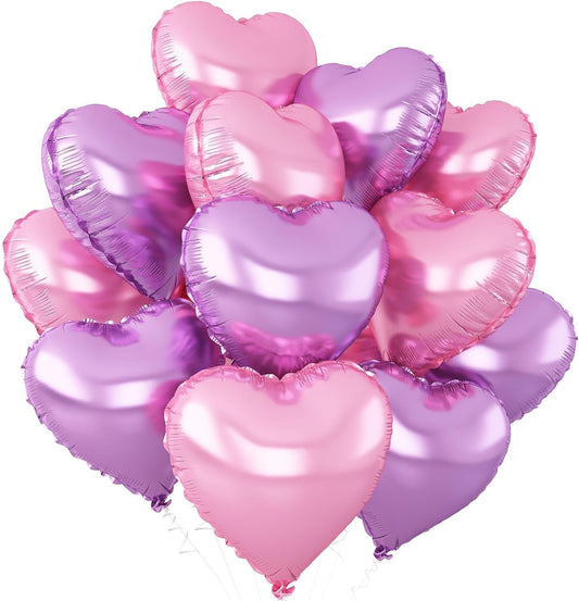 Pink Purple Heart Balloons,12Pcs Light Pink Heart Shaped Foil Balloons,18Inch Purple Pink Helium Polyester Film Balloon for Baby Shower Birthday Anniversary Wedding Party Decorations