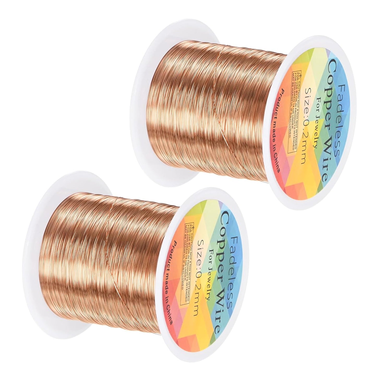 2-Rolls 0.2mm Jewelry Wire, 32 Gauge 328FT Craft Wire Copper Beading Wire for Jewelry Making/Planting/Weaving/DIY Crafting, Soft Metal Wires [100M, Copper Tone]