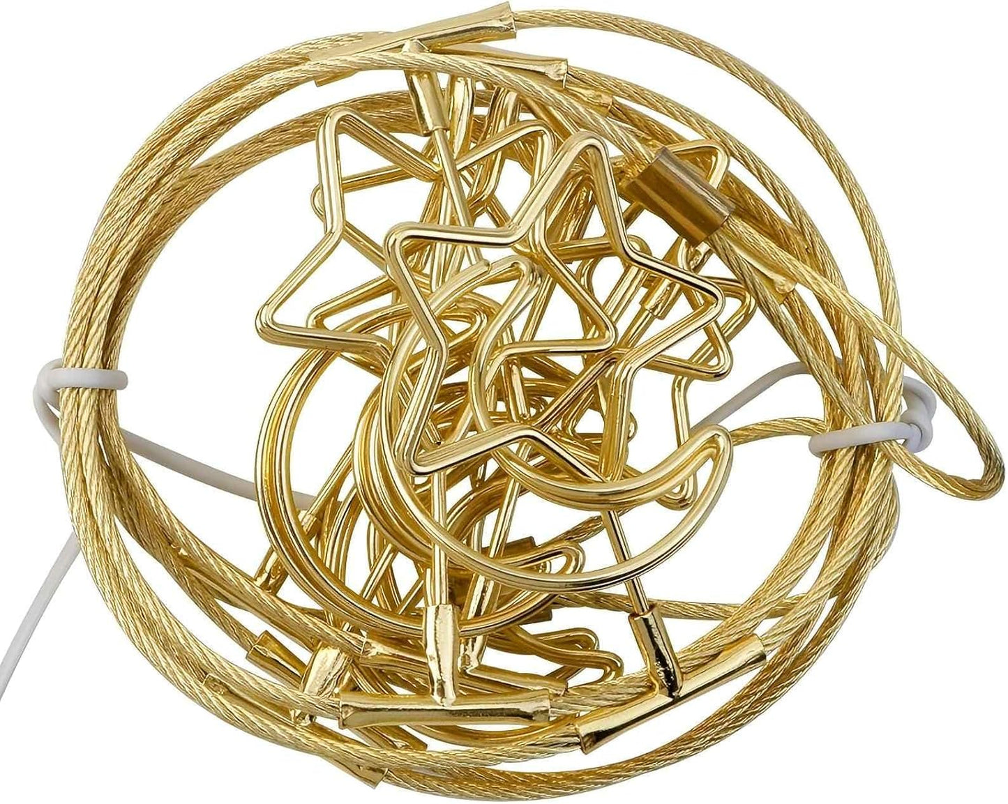 2 Pack Chain Photo Clip Hanging Photo Display Wall Photo Display Metal Photo String with 12 Clips Wall-Mounted Picture Holder for Hanging Painting Family Photos Artworks(Gold-Star and Moon)