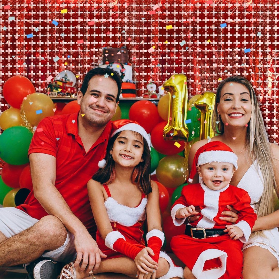 2 Pack Red Square Tinsel Party Backdrop Christmas Decorations Foil Fringe Backdrop Curtains Carnival Casino Theme Birthday New Year Holiday Celebration Bachelorette Party Decorations Supplies