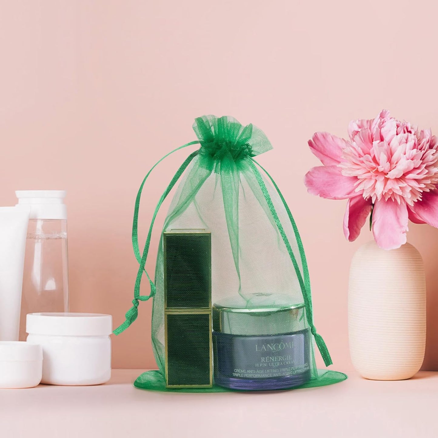 50 Pcs 6x9 Inch Organza Gift Bags, Mesh Bags Drawstring Pouch for Christmas Gift Party Favor (Christmas Green)