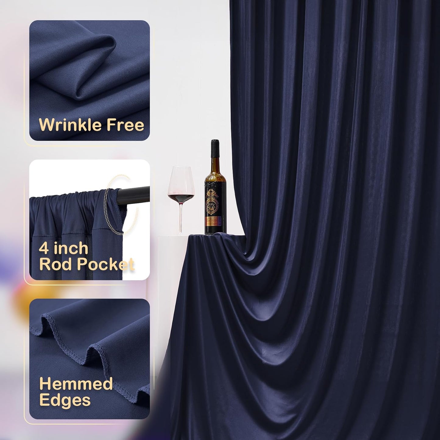 40ftx10ft Navy Blue Backdrop Curtains for Party Background, Wrinkle Free 8 Panels Silky Navy Photo Backdrop Drapes Back Drop Cloth for Wedding Birthday Photography Baby Shower Decor