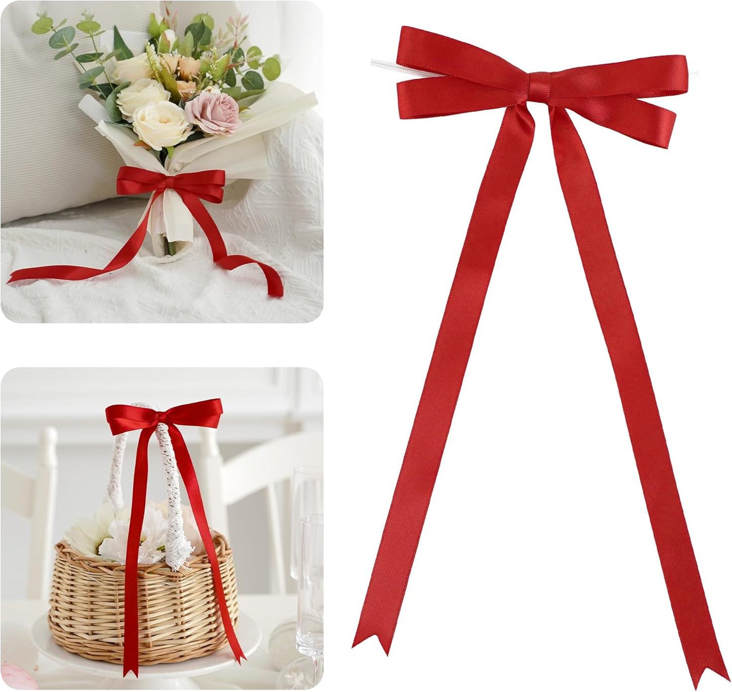 AIMUDI Red Bow 5 × 10" Satin Bow for Gift Wrapping Twist Tie Bows Premade Ribbon Bows for Bouquets Invitations Baskets Crafts Wreaths Wedding Birthday Party Mother's Day Decorations, 36 PCs