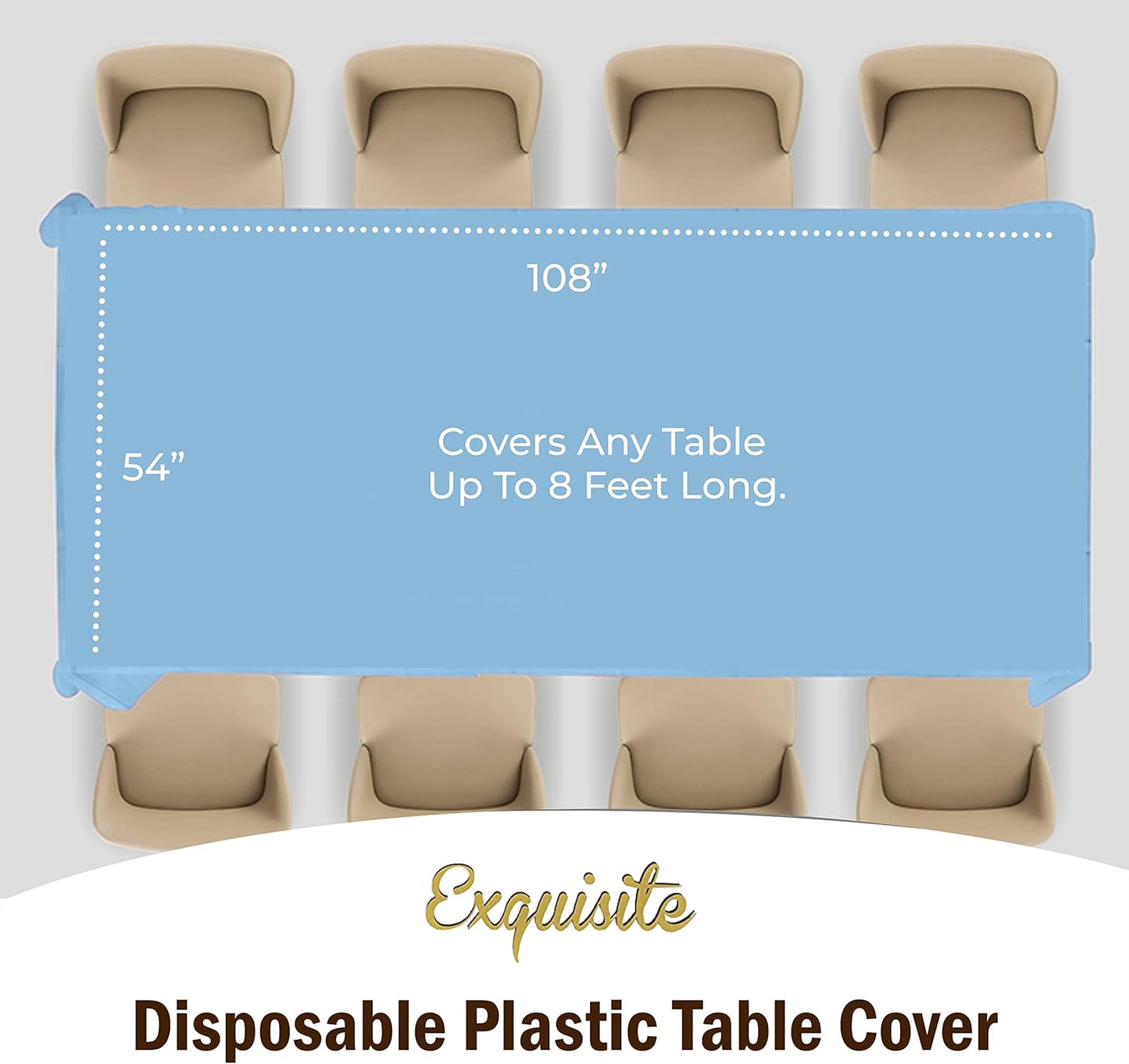 Exquisite 12-Pack Premium Plastic Tablecloth 54in. x 108in. Rectangle Table Cover - Light Blue