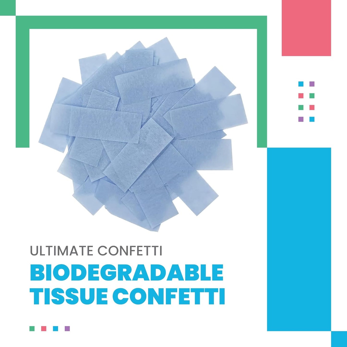 Baby Blue Biodegradable Confetti - Rectangular Fluttering Tissue Paper Confetti for Cannon and Launcher use – Gender Reveal Confeti, Wedding, Parties and Live Events - 1 lb, 16 oz