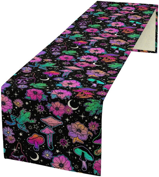 Gothic Star Moon Colorful Table Runner for Kitchen Living Room Home Party Boho Floral Table Runner 13x70 Inch