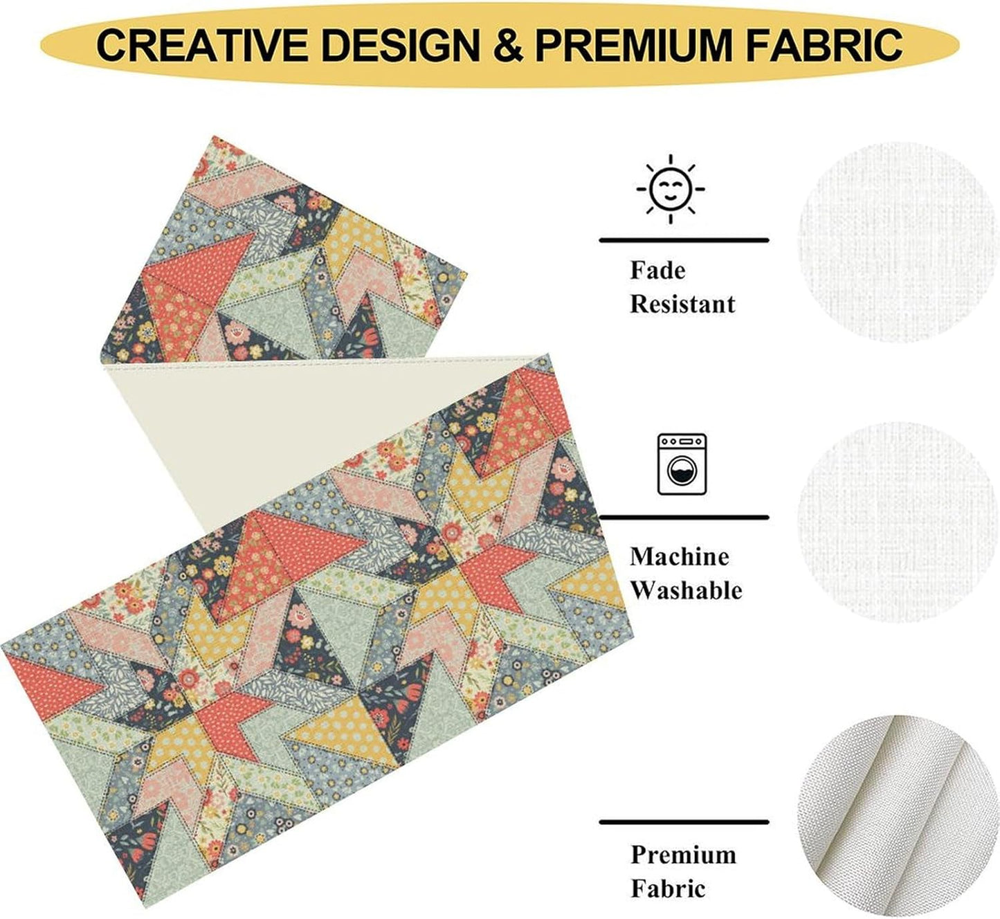 Boho Patchwork Table Runner, Vintage Farmhouse Colorful Wildflowers Bohemian Paisley Flower Table Center Decor for Home Kitchen Dining Patio Holiday Party Indoor Table Decorations, 13"x72" Inch