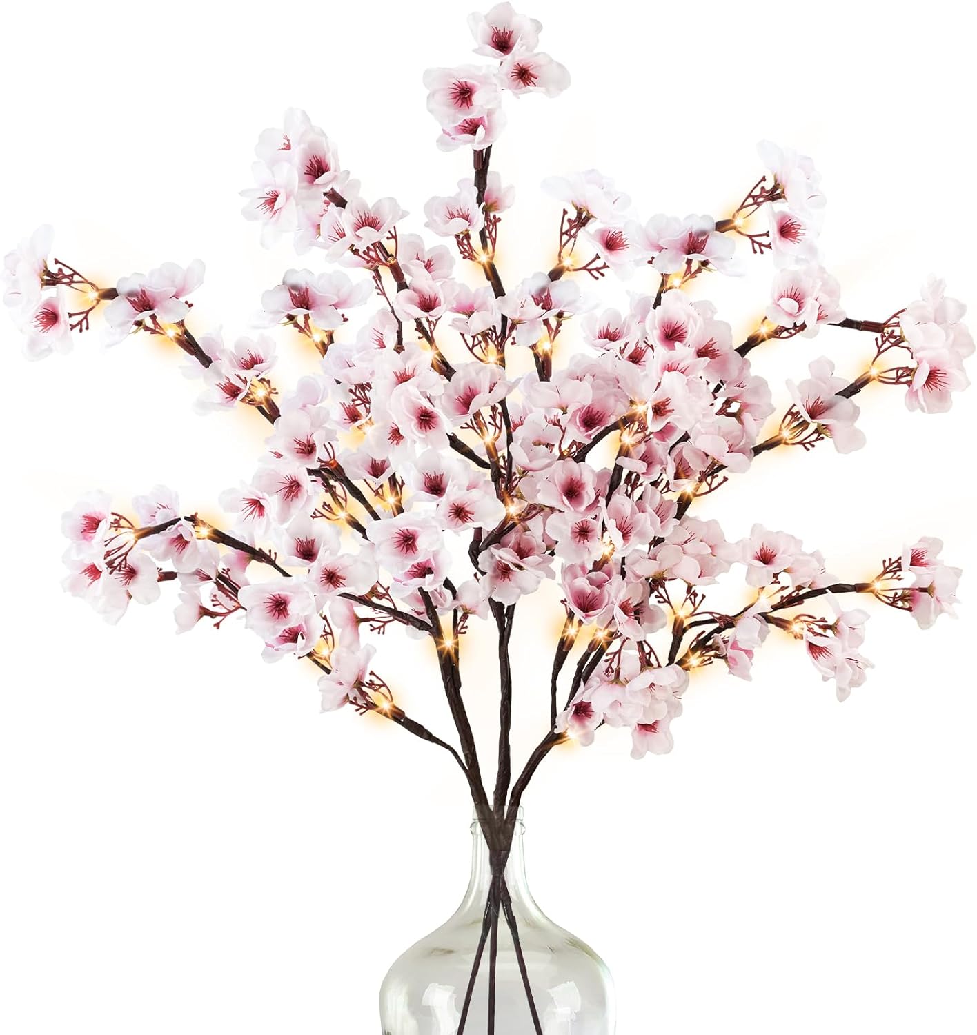 Uieke 3PCS Lighted Cherry Blossom Branches, 30in Artificial Cherry Blossom Flowers with 60 LED Lights Timer Battery Operated Lighted Twig Branches for Vases Wedding Party Home Indoor Decor