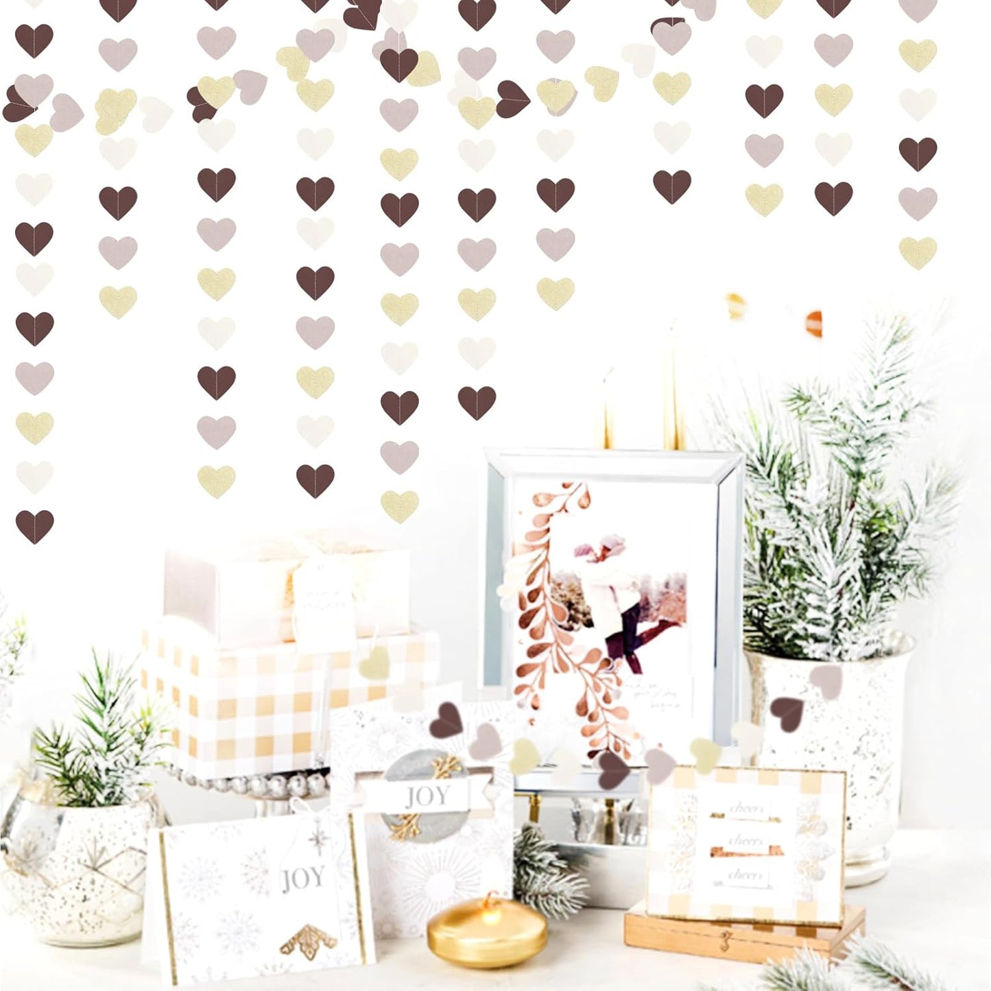 Brown-Gold Nude-Pink Party-Decorations Paper Garland - 52Ft Neutral Boho Blush Champagne Cow Bear Streamers Banner,Fall Autumn Birthday Baby Shower Wedding Hanging Decor Panduola