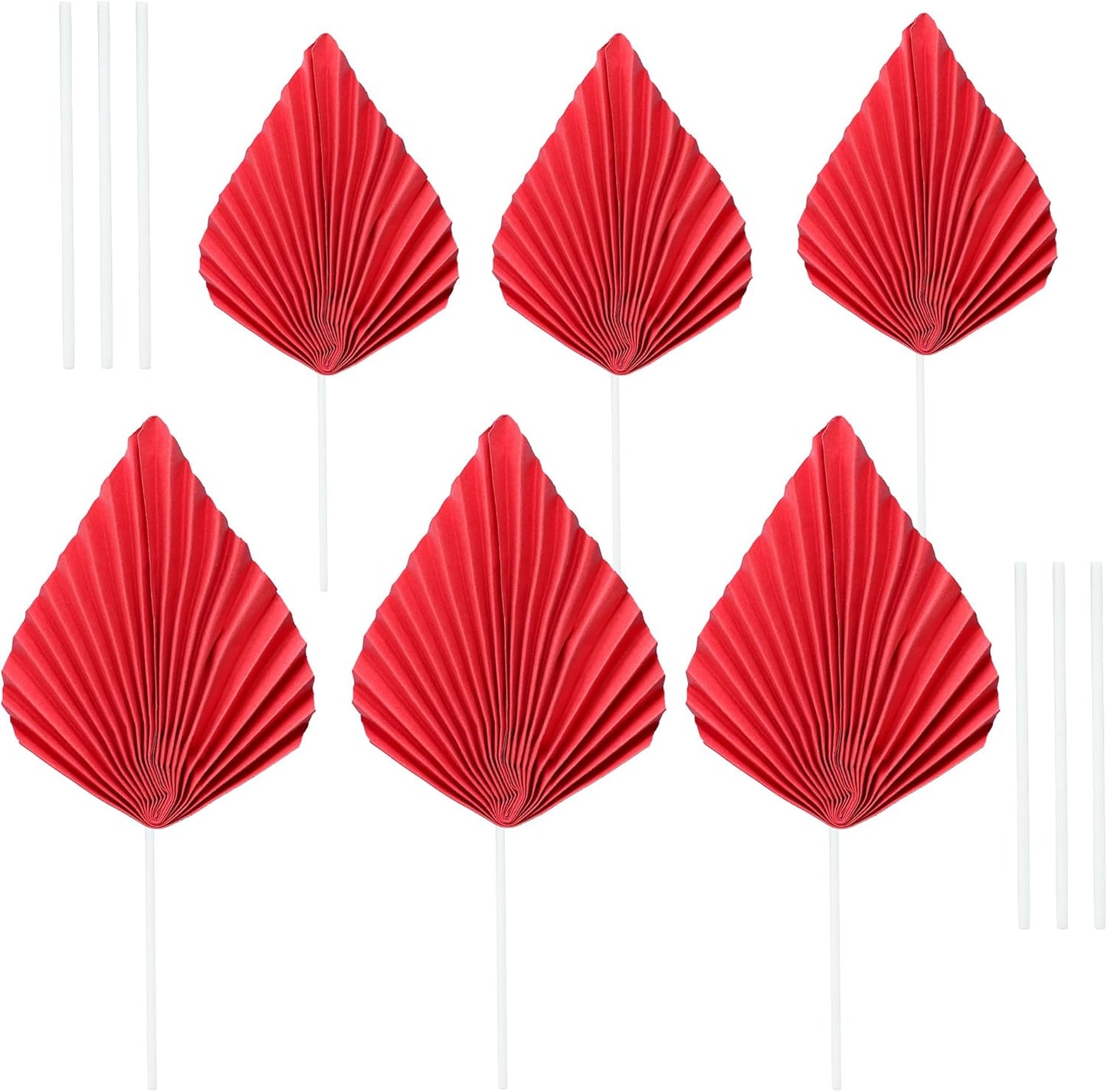 Ephlyn 6Pcs Paper Palm Fan Cake Topper Palm Leaf Fan Cake Pick Palm Spear Leaf DIY Cake Decorations for Bakeware Baby Shower Wedding Bridal Shower Birthday Anniversary Party Red