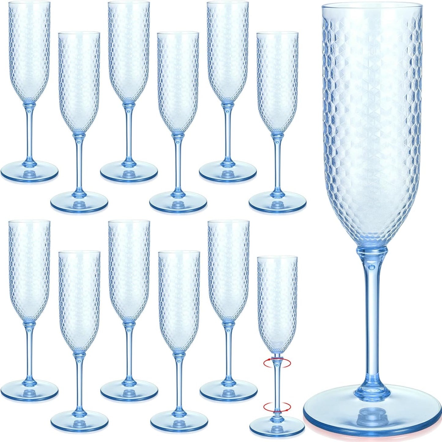 Remerry 24 Pack Detachable Plastic Champagne Flutes 5.5 oz Champagne Glasses Bulk Disposable Mimosa Glasses Reusable Wine Cups for Wedding Toasting Baby Shower Birthday Party New Years (Blue)