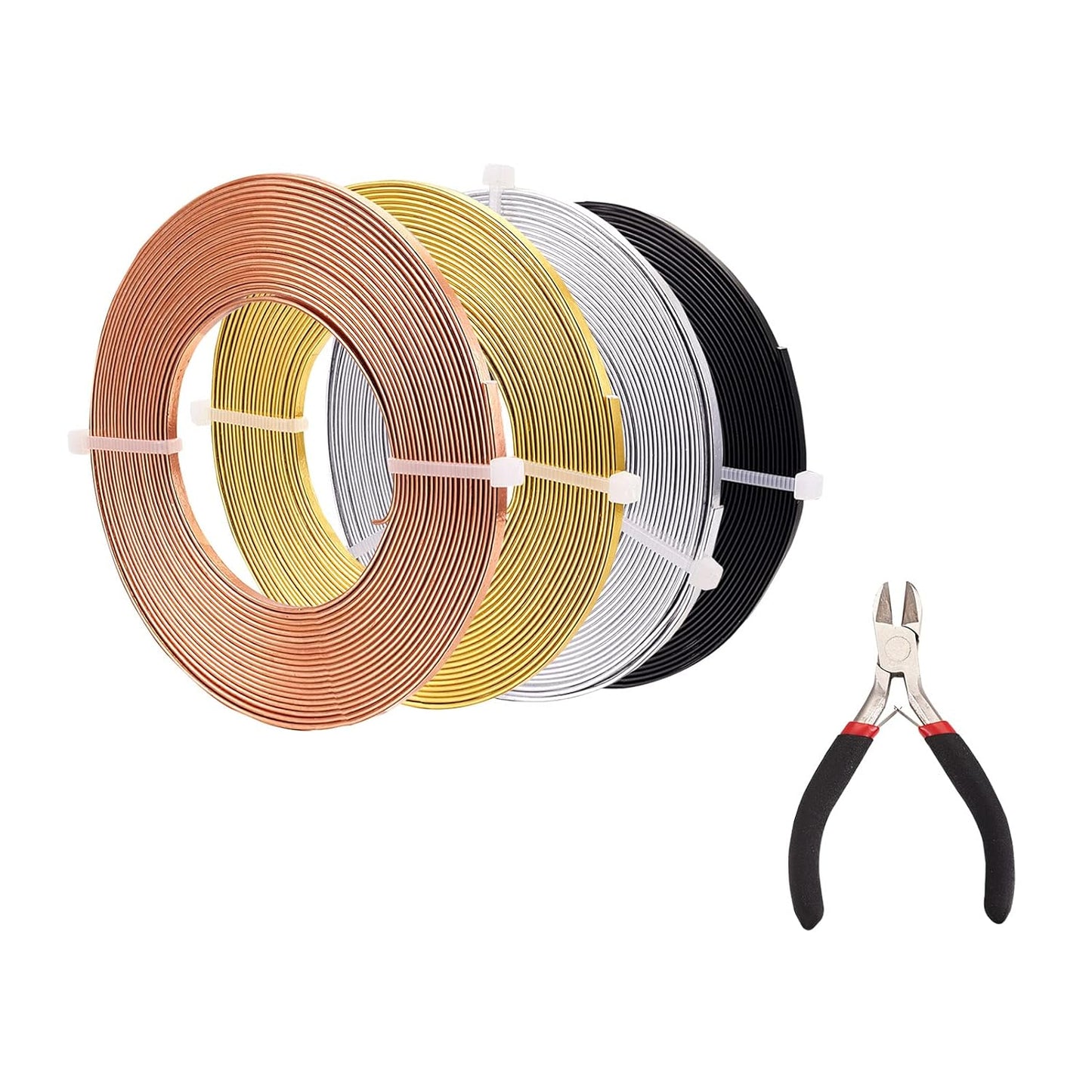 Fashewelry 65Ft 4 Colors Aluminum Flat Wire 3mm Wide Bendable Metal Craft Wire Strip 18 Gauge with Side Cutting Plier for Bezel Sculpting Armature Jewelry Making Gem Metal Wrap