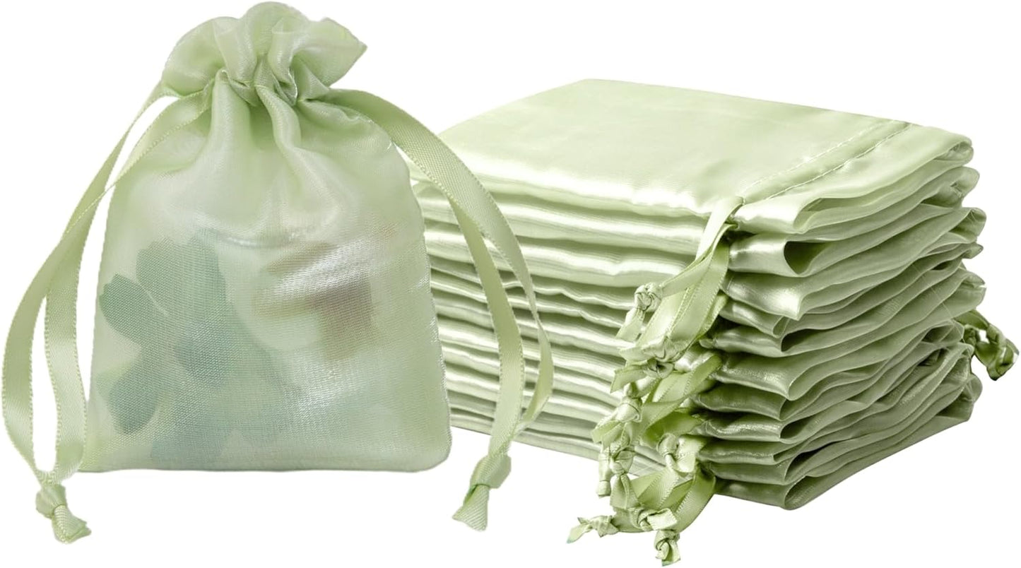 20 Pcs Light Green Small Organza Bags 3X4 inch for Wedding Favors with Drawstring, Mini Mesh Gift Bags Jewelry Pouch for Candy Bridal Shower Party Favor Baby Shower Christmas