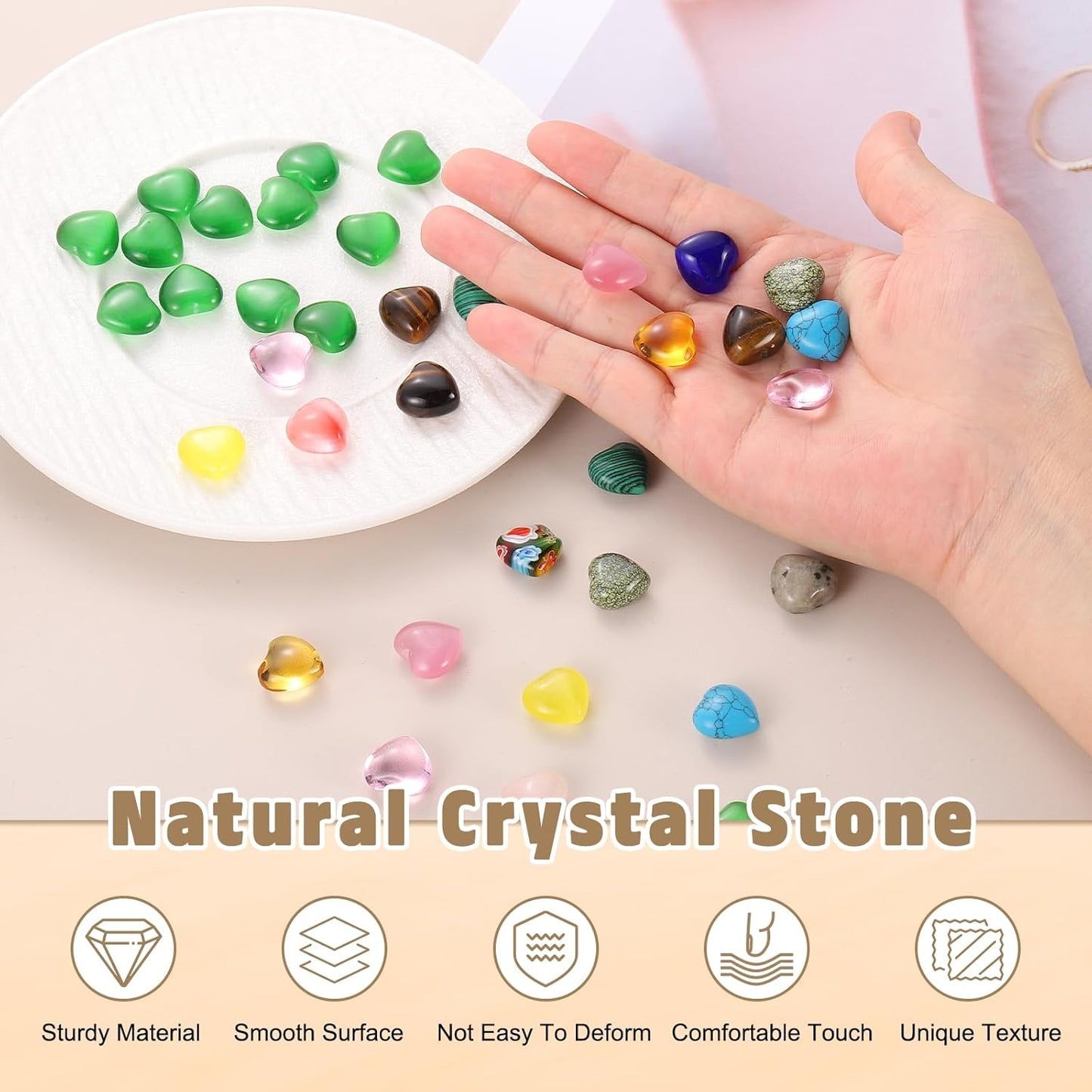 PATIKIL 20 Pcs Natural Heart Shaped Crystal Stone, 0.6 Inch Mini Polished Love Gemstone Crystal, Pocket Rock Engraved Worry Stones for Women Gifts Meditation, Brown