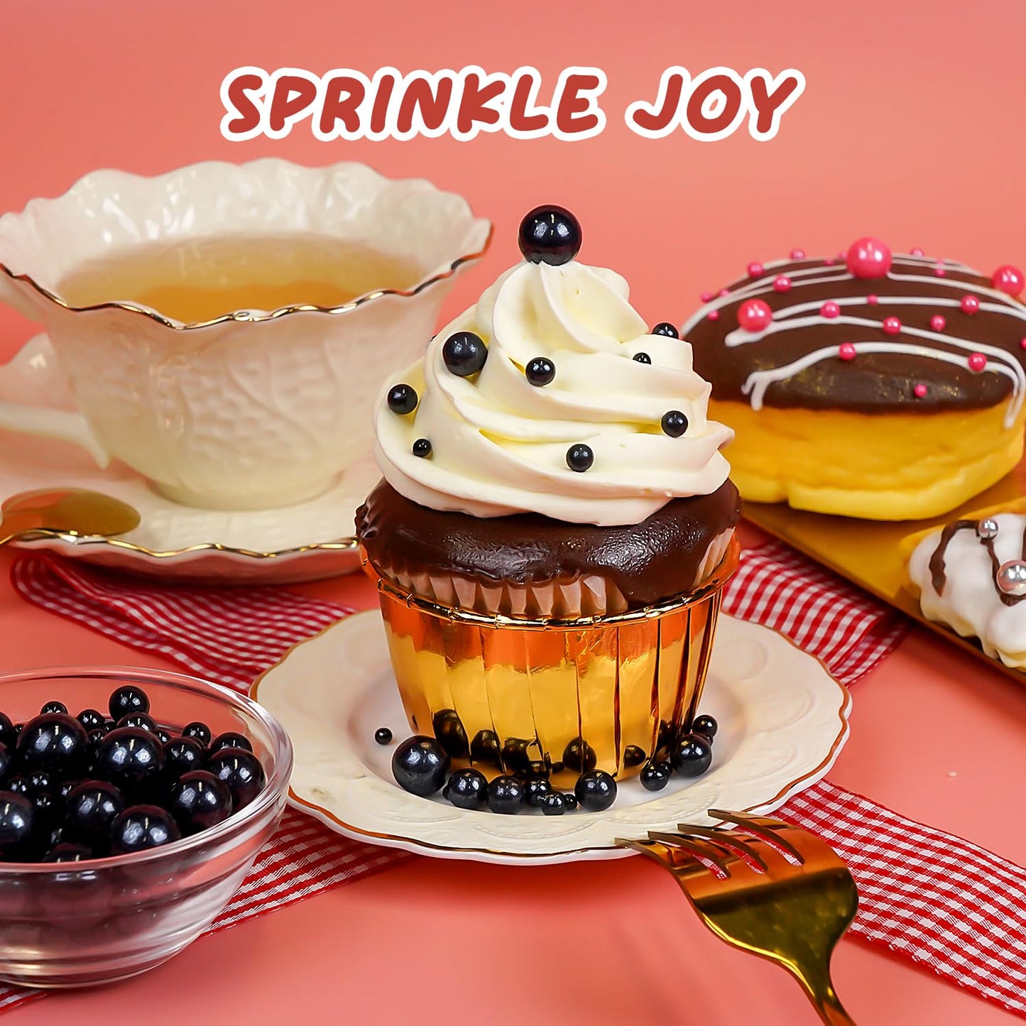 Edible Black Pearl Sugar Sprinkles, Black Pearl Sprinkles for Cake Decorating, 180g/6.35oz, Cupcake Toppers, Cake Decorations, Ice Cream, Wedding Party Halloween Supplies