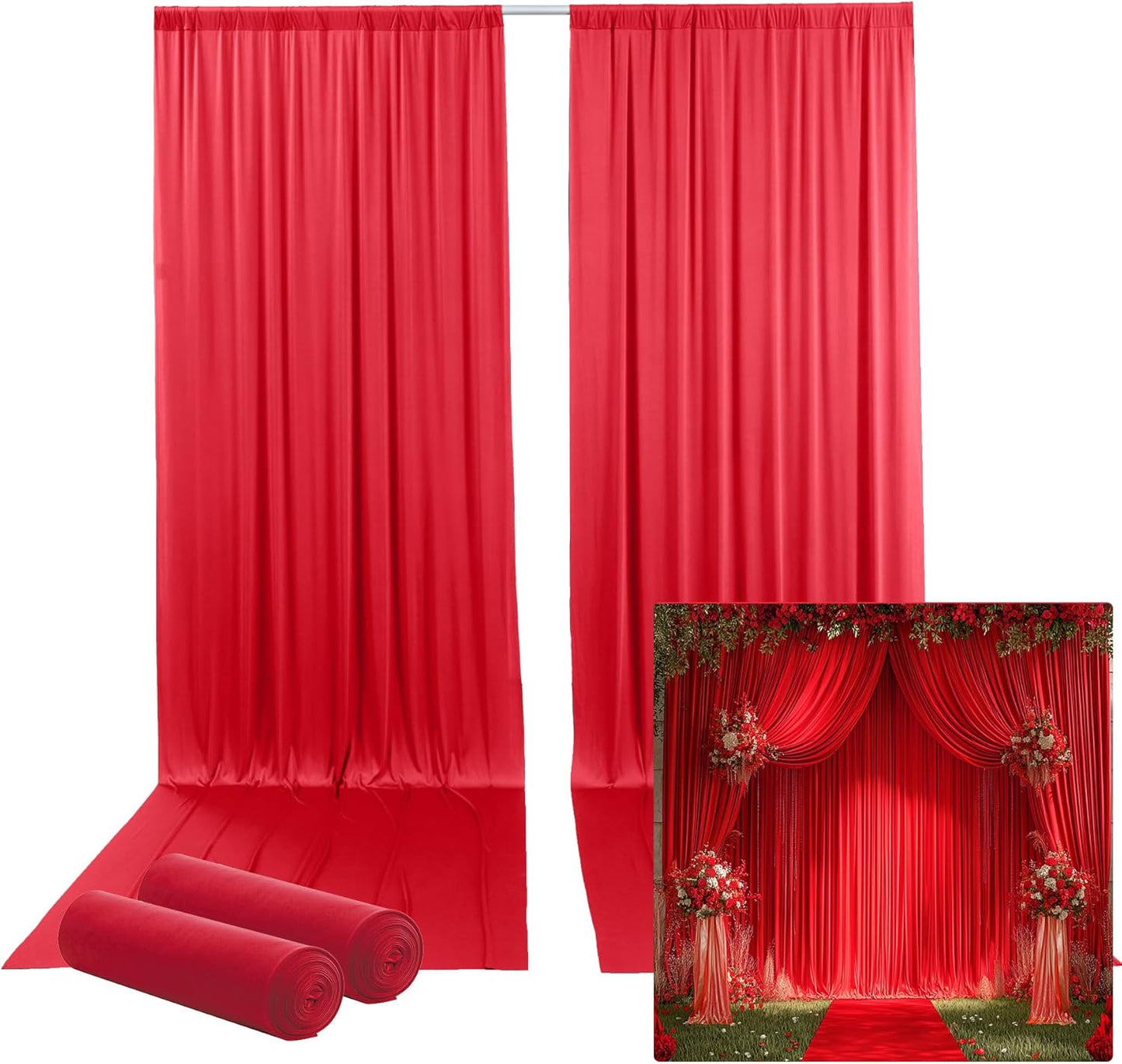 10ftx14FT Wrinkle Free Red Backdrop Curtain, 2 Panels 14FT Height Red Wedding Backdrop Drapes, Silky Polyester Back Drop Cloth for Birthday Photography Background Party Backdrop Draping