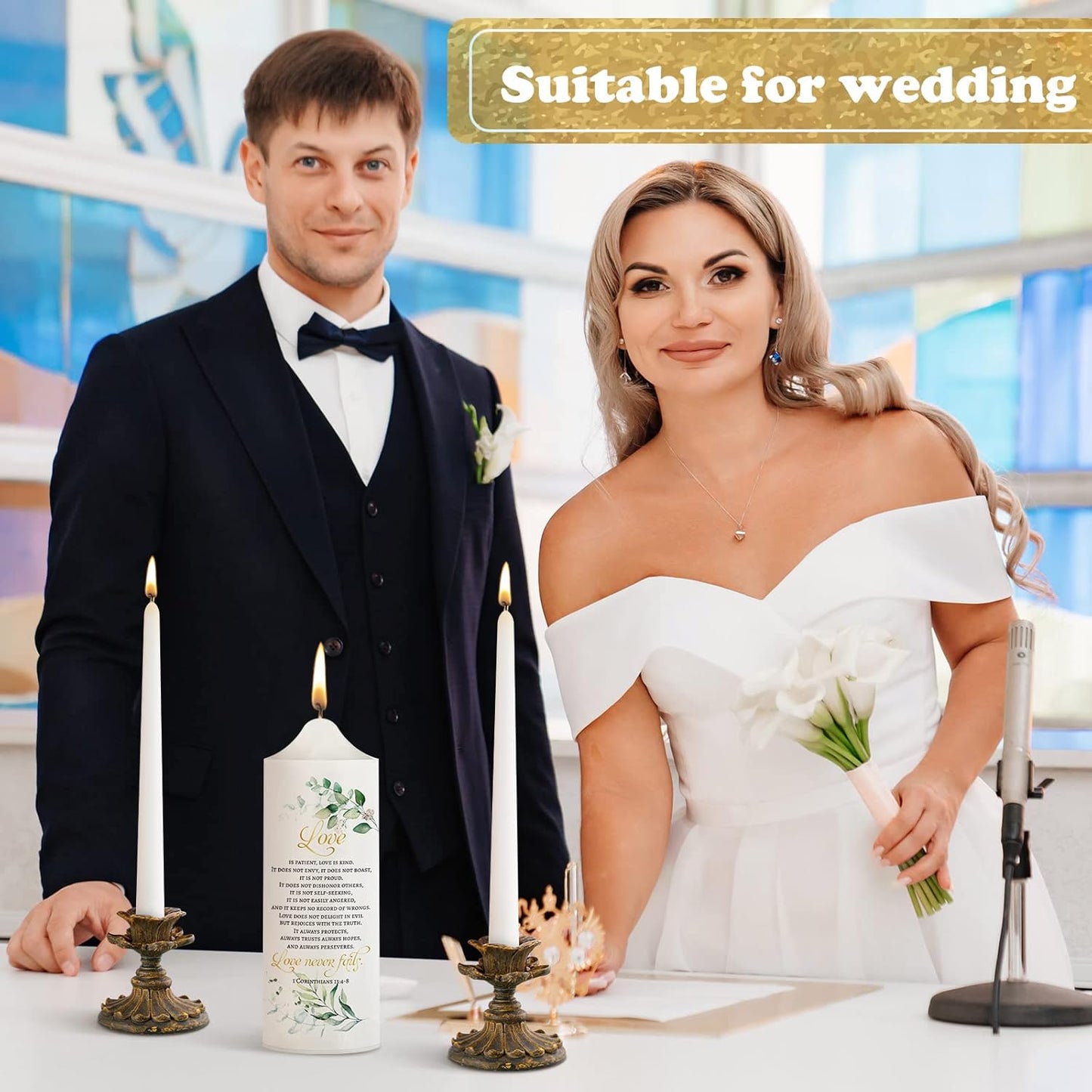 Frienda Unity Candles for Wedding Ceremony Set Wedding Unity Taper Candles Catholic Religious Ceremony Accessories(Leaf Style)