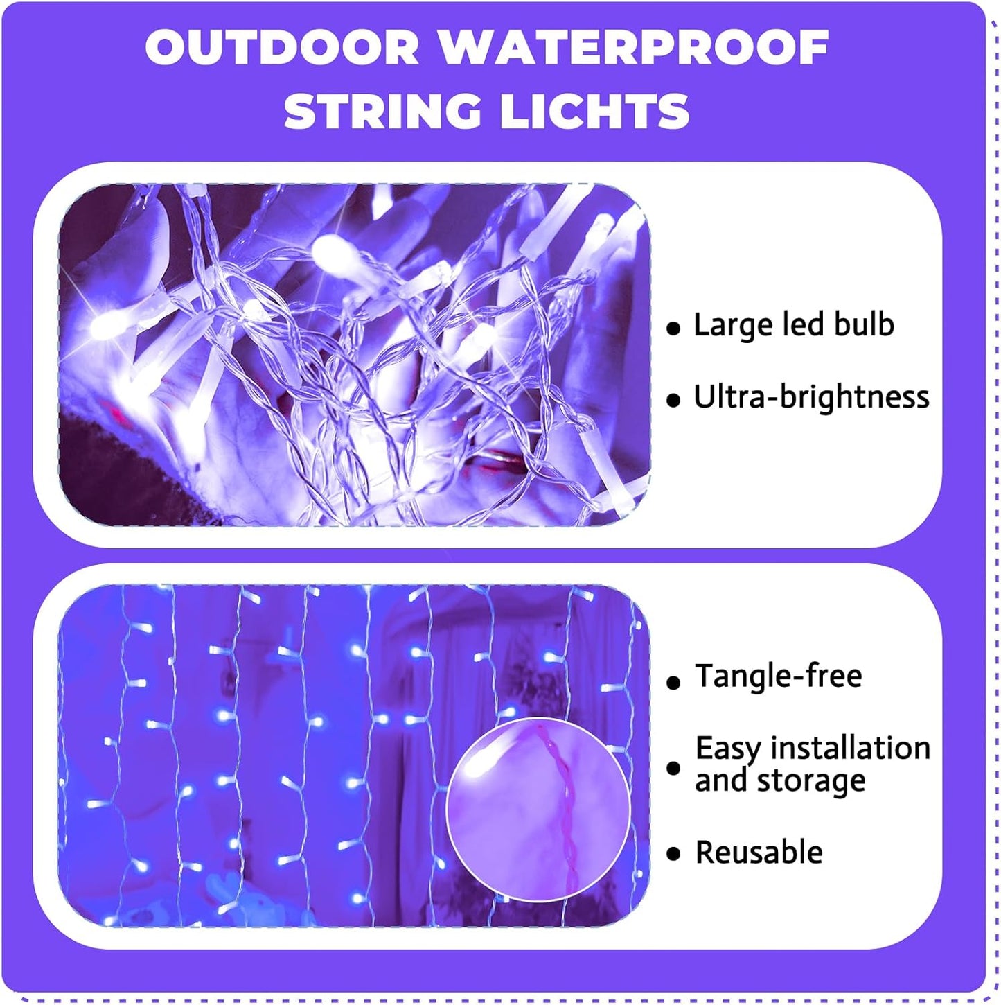 Curtain Light for Bedroom, 200LED 6.6x6.6ft Purple Window Wall Hanging Fairy Curtain String Light, 8 Modes Remote Fairy String Lights Indoor for Wedding Party Home Garden Decorations