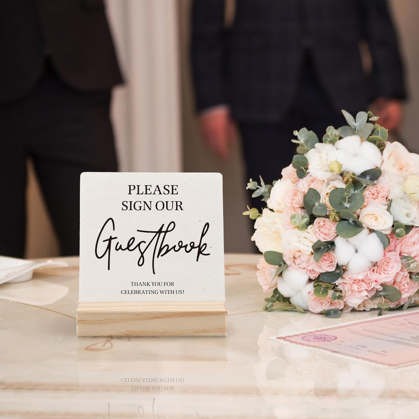 Guest Book Desk Decor, Wedding Guest Book Sign, Wedding GuestBook Wood Plaque, Photo GuestBook WeddingReception Wooden Plaque Sign with Wood Stand for WeddingGuest Reception Table Decor