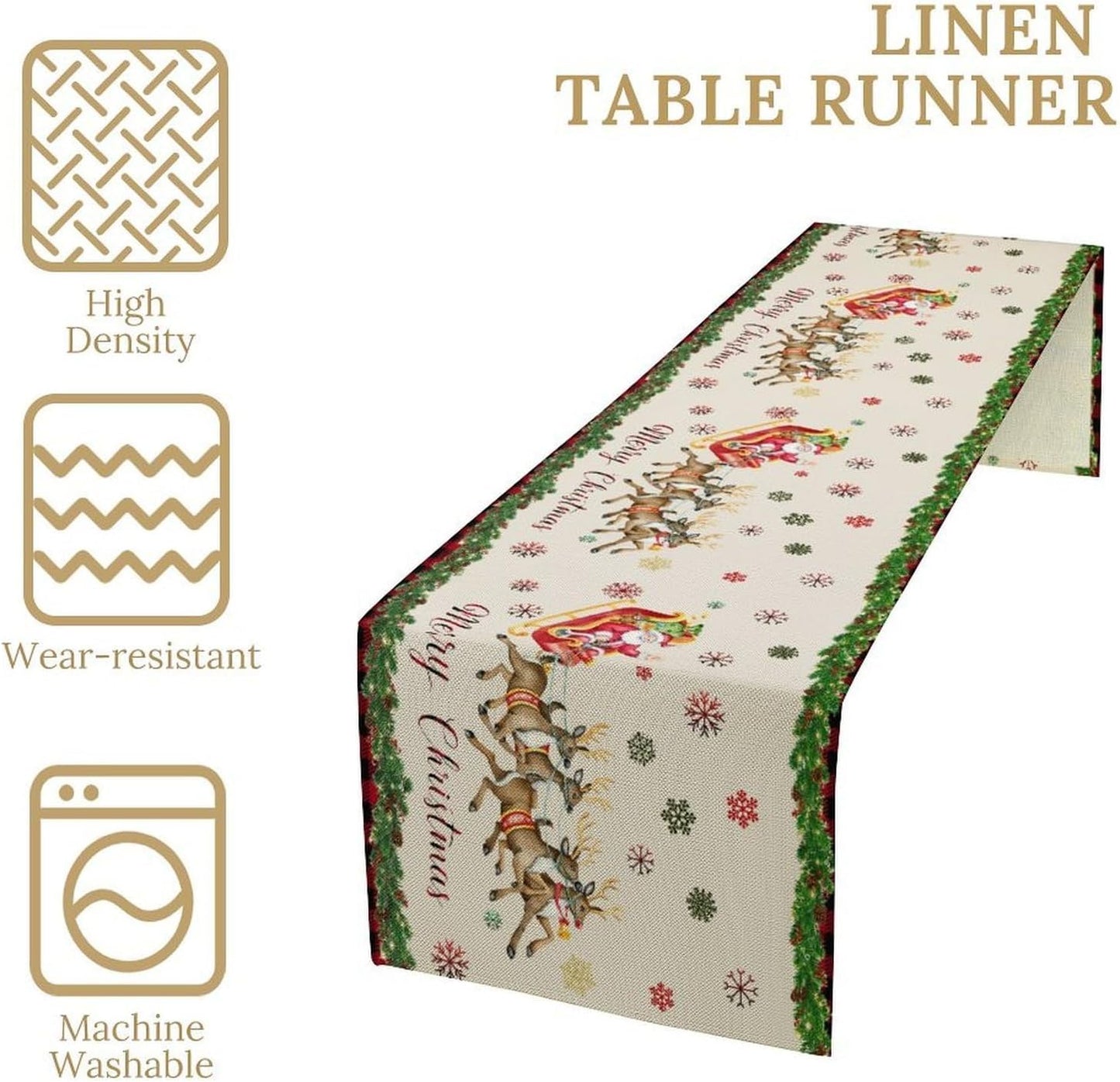 Christmas Table Runner,Xmas Deer Cute Santa Claus Red Plaid Pattern Printed Tablecloth Burlap for Hotel Indoors Outdoor Dining Room Kitchen Home Decor,W13X L70 in