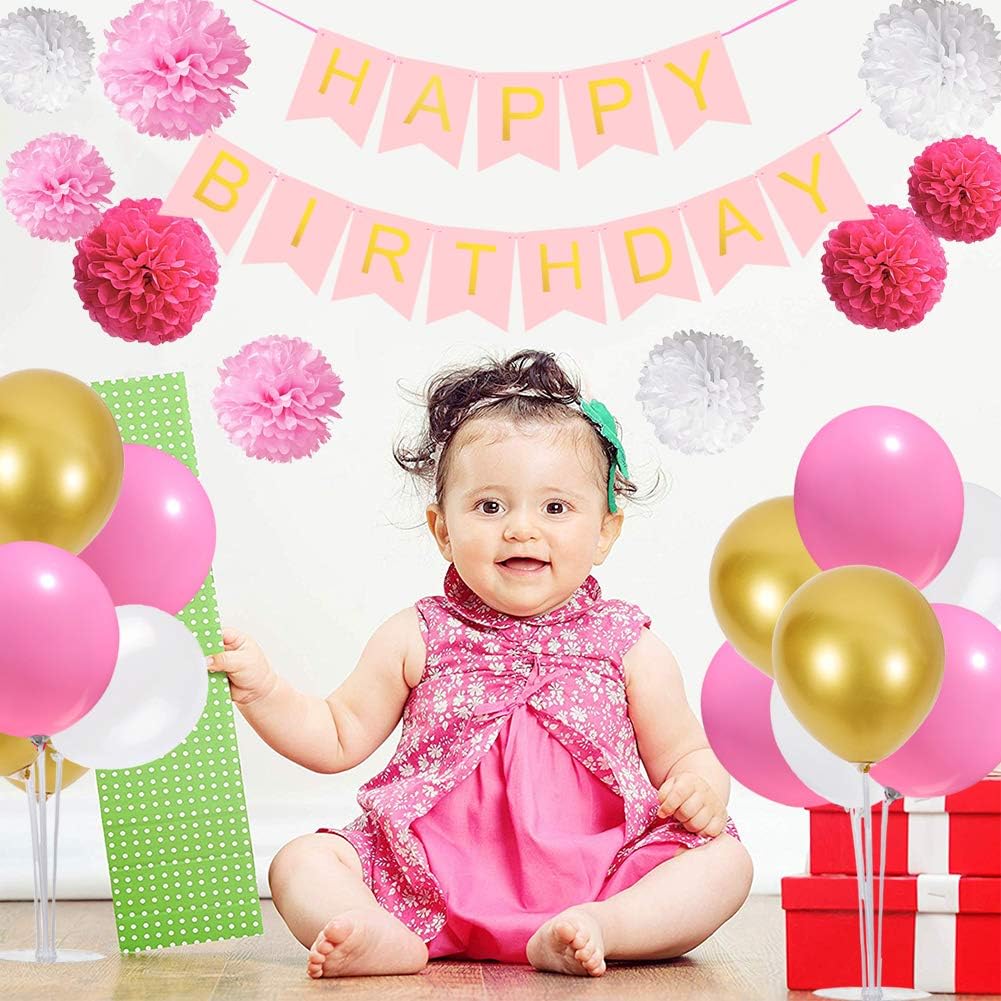 TONIFUL 4 Centerpieces Table Decoration Pink White Gold Balloon Centerpieces, Balloon Stand Kit for Girl Sweet 16th Birthday Decorations,Bridal Shower,Baby Shower