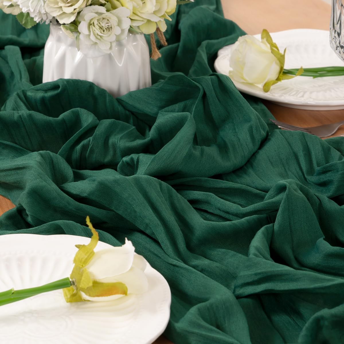 Emerald Green Table Runner Cheesecloth Table Runner 10FT Farmhouse Table Runners 120 Inches Fall Table Decor Dining Room Centerpiece Wedding Boho Baby Shower Birthday
