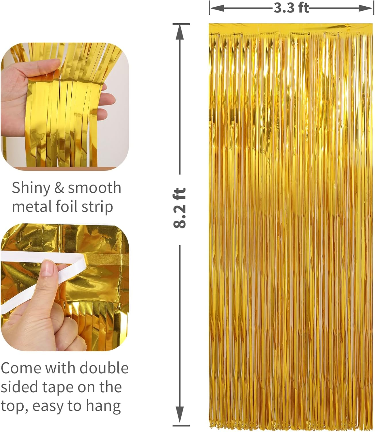 2 Pack Gold Foil Fringe Curtains Streamers Party Decorations 3.3 x 8.2 ft, Gold Tinsel Curtain Fringe Backdrop for Parties, Door Fringe Birthday Streamers, Photo Booth Backdrops, Party Decor