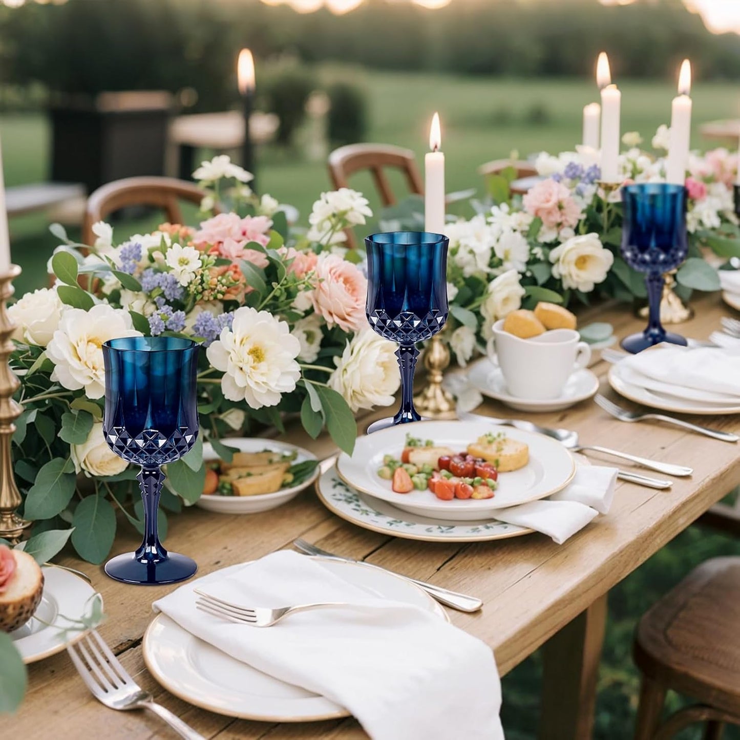 Ciaell 24PCS Blue Plastic Wine Glasses - 7 Oz Plastic Goblets for Party - Blue Vintage Drinking Glasses - Disposable Water Goblets Set for Wedding, Bar, Wine, Beer, Juice, Cocktail & Halloween