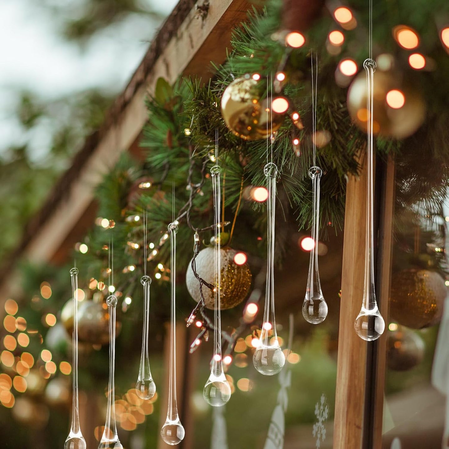 22 Pcs Clear Glass Teardrop Christmas Ornaments Crystal Raindrop Hanging Ornaments Crystal Chandelier Drop Pendant Icicles Decorations for Christmas Tree Winter Party Supplies (4 Large Size)