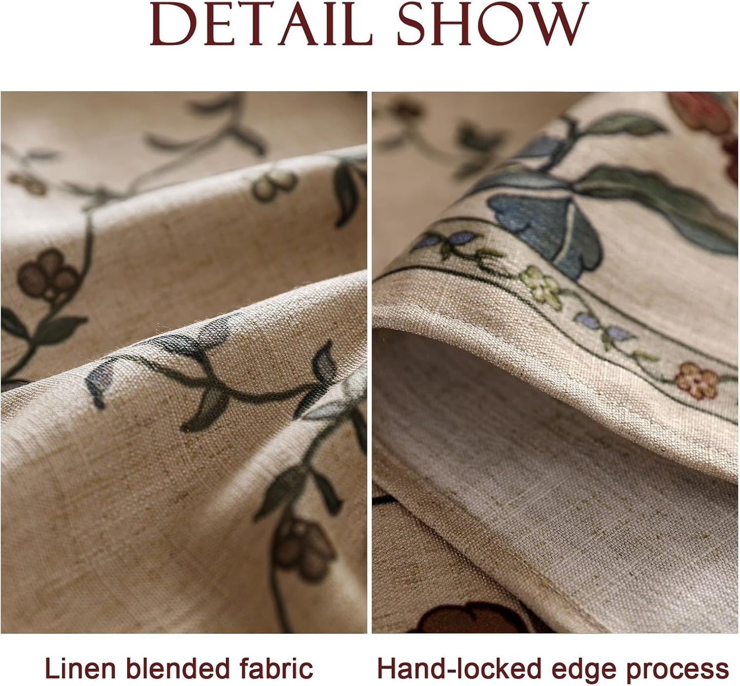 patdrea Designer Linen French Tablecloth for Rectangle Table,Fall Country Breathable Floral Tablecloths,Table Cover for Kitchen Dining,Tea Party,Christmas,Thanksgiving,55"x87"-Oliveirad