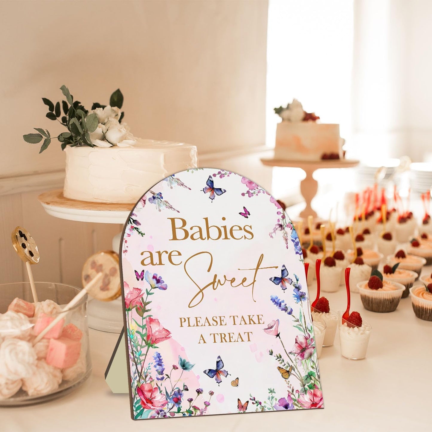 Sweet Babies Please Take A Treat Floral Butterfly Baby Shower Decoration Sign - Pink Welcome Sign 9 * 11IN
