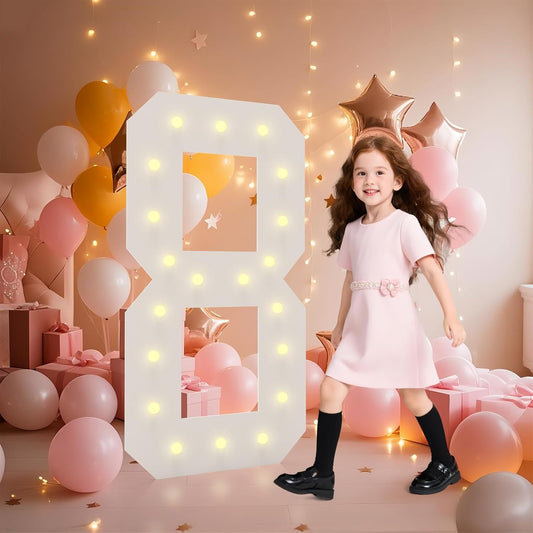 LOBOOM 4FT Light Up Numbers, Marquee Numbers 4 Feet Tall Giant Number 8 Mosaic Big Number Sign for 8th 18th 80th Birthday Party Backdrop Anniversary Decorations, Pre-Cut Large Frame