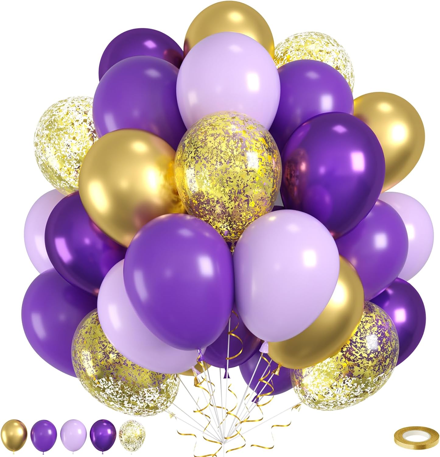 Purple and Gold Balloons, 50pcs Dark Purple Gold Balloons, Macaron Metallic Confetti Balloons For Birthday Baby Shower Graduation Anniversary New Year Retirement Engagement Party Wedding Decorations