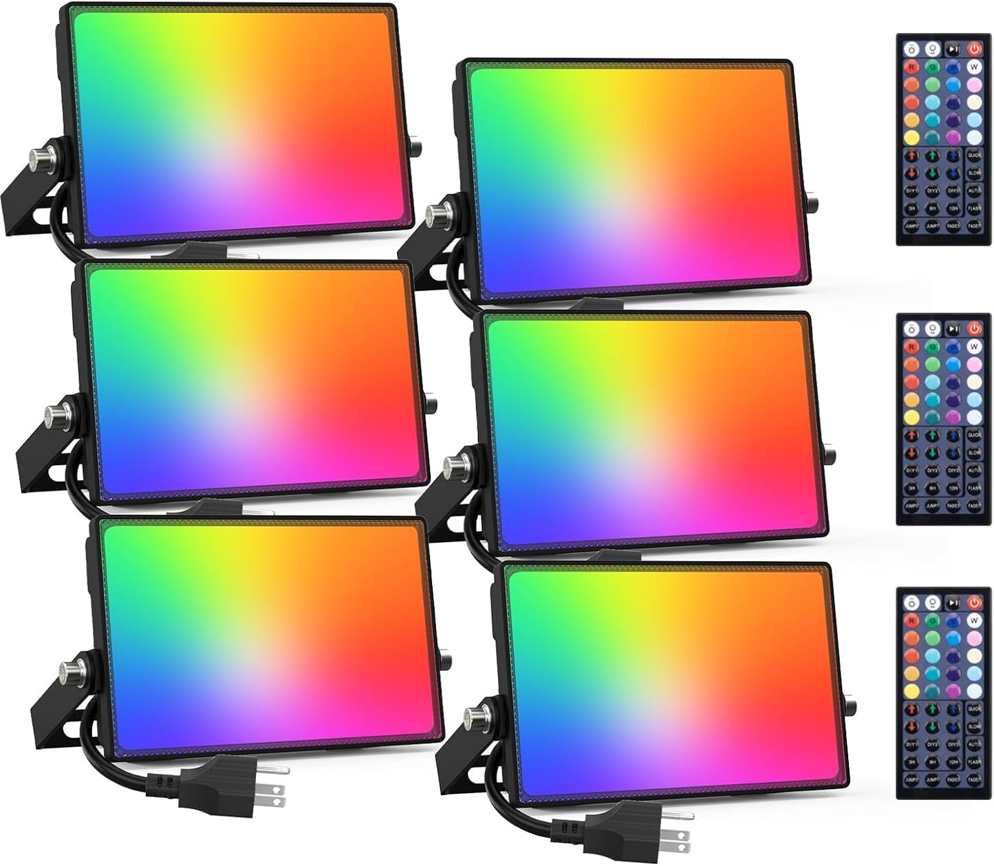Onforu 25W RGB LED Flood Light Outdoor, 2000LM Color Changing Uplights with Remote, 2700K Warm White IP66 Stage Lights, Landscape Spotlights Indoor, Halloween Outdoor Uplighting for Events 6 Pack