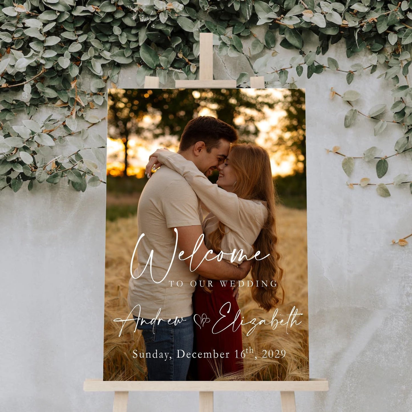 Welcome To Our Rustic Wedding Decoration - Personalized Welcome Sign With Stand