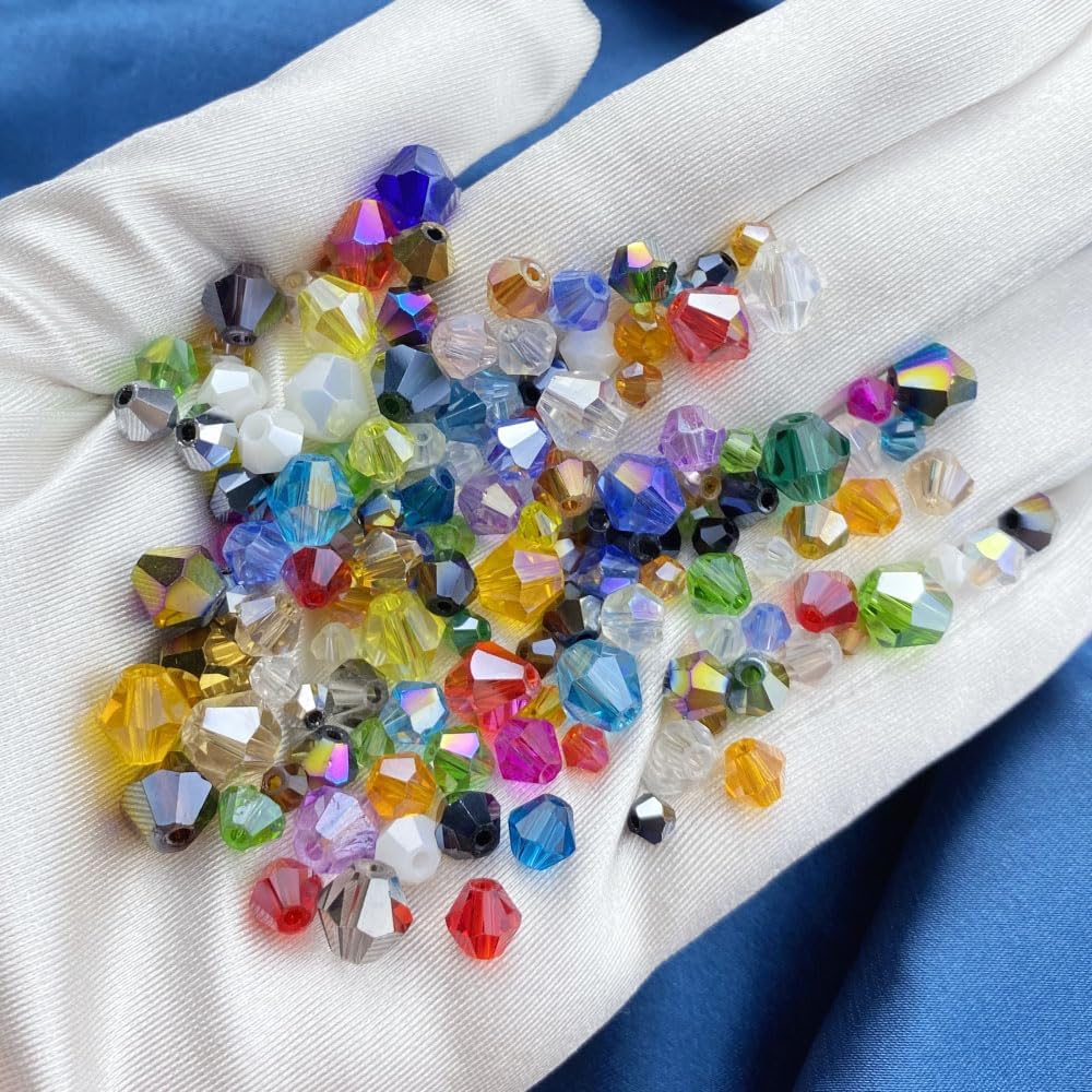 100pcs 8mm Bicone Crystal Glass Beads Loose Spacer Beads Faceted Craft Beads for Jewelry Making DIY Necklace Bracelet Earring Wind Chimes Suncatchers Ornamen(Ceramic White AB)