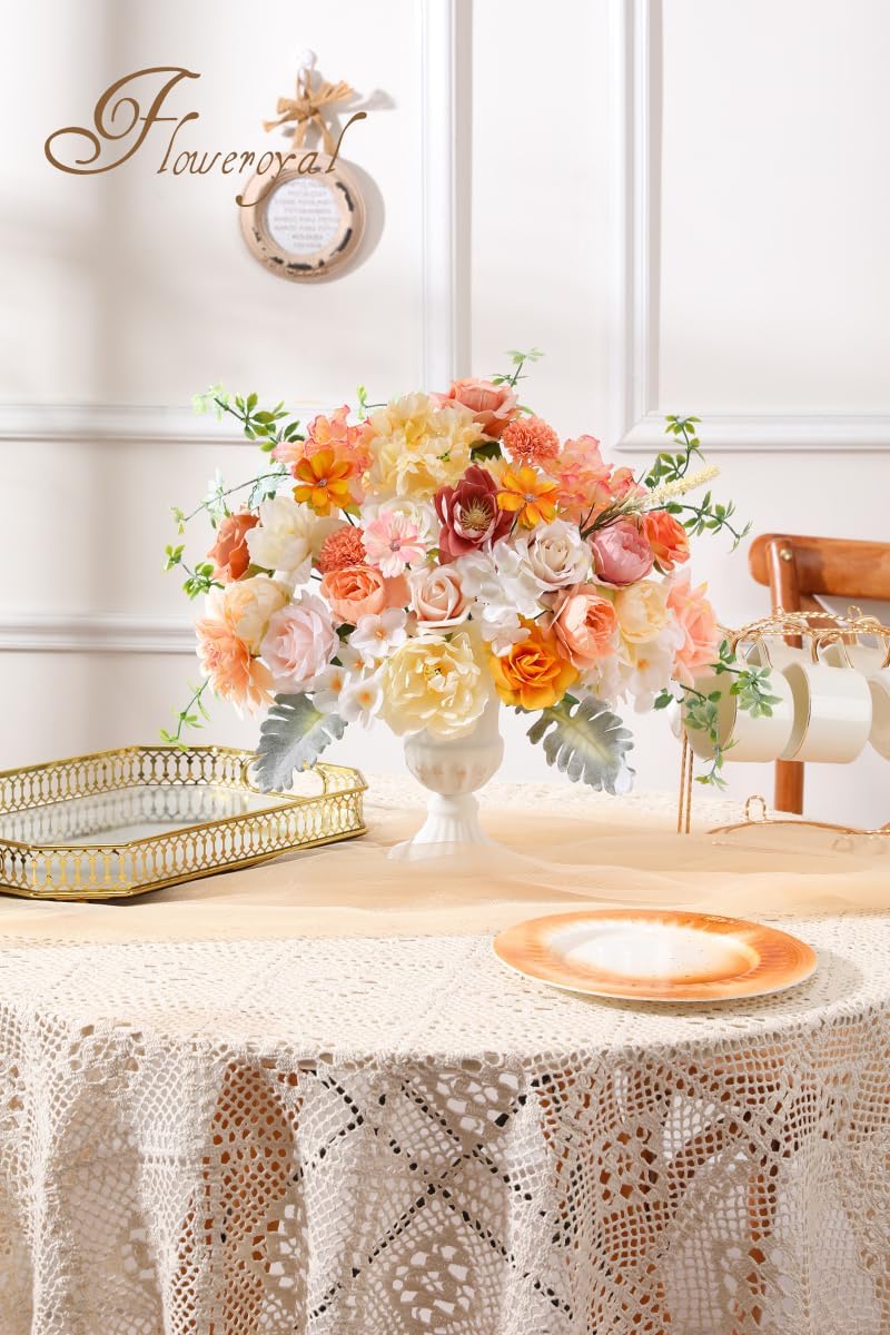 Floweroyal Artificial Flowers Combo Champagne Flowers Mix Silk Flowers Dahlia Roses with Stems for DIY Wedding Bridal Bouquets, Baby Shower, Floral Arrangement, Table Centerpieces, Home Decorations.