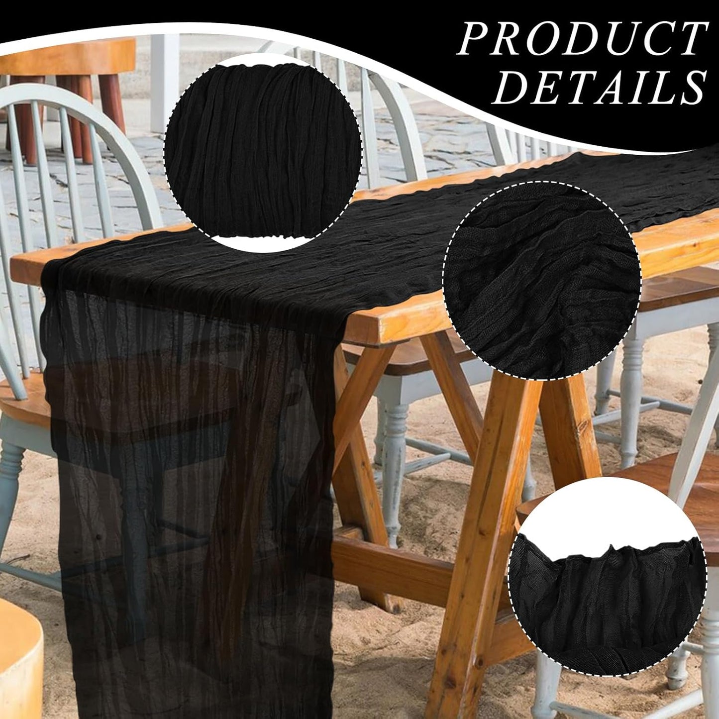 6 Pack Cheesecloth Table Runner 10Ft Christmas Gauze Boho Table Runners for Wedding Decor Bridal Shower Decorations Baby Shower Party(35" x 120")