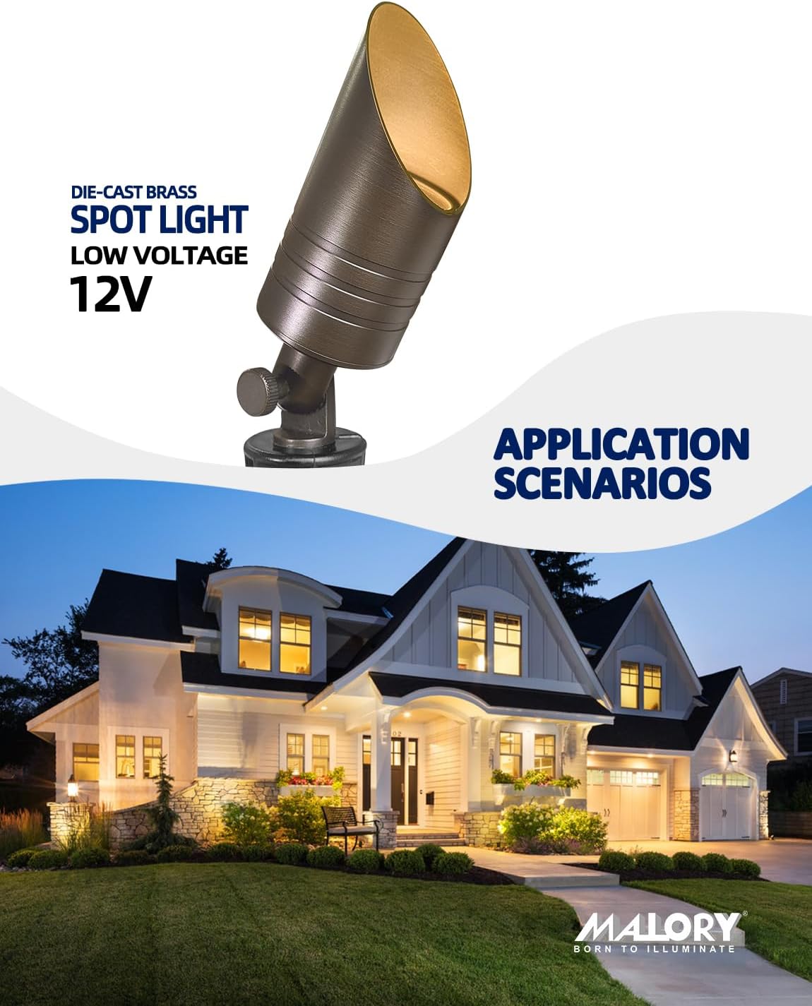 MALORY Brass Outdoor Spot Lights,12V AC/DC Low Voltage LED Landscape Lighting,Waterproof Spot Up Light for Garden,Patio and Yard (S05-Bronze, 6-Pack with Bulb)