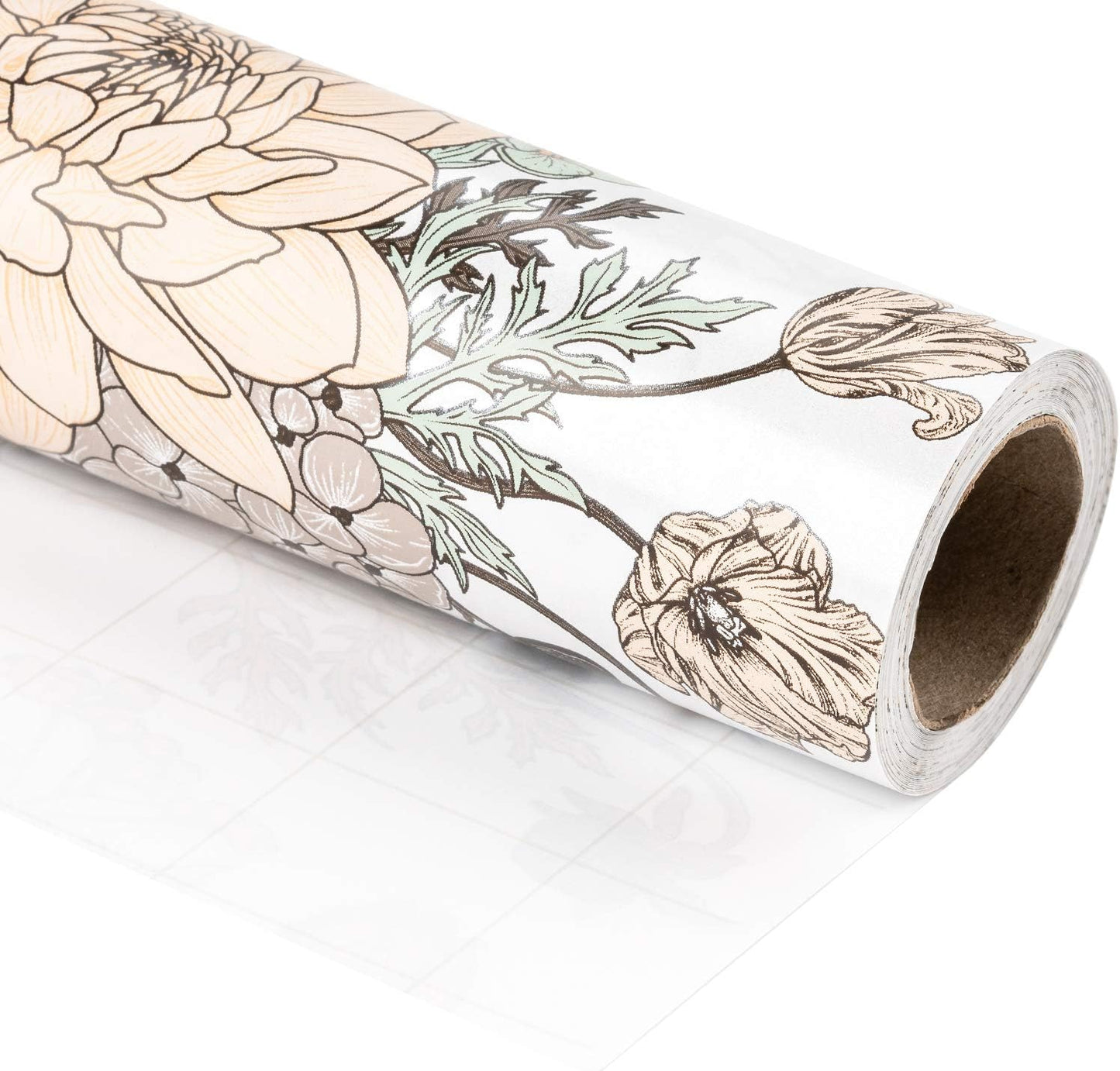 WRAPAHOLIC 30 Inch Jumbo Floral Wrapping Paper - 30 Inch X 33 Feet - Vintage Floral Printed on White Pearlized Paper Design for Wedding, Birthday, Mother's Day