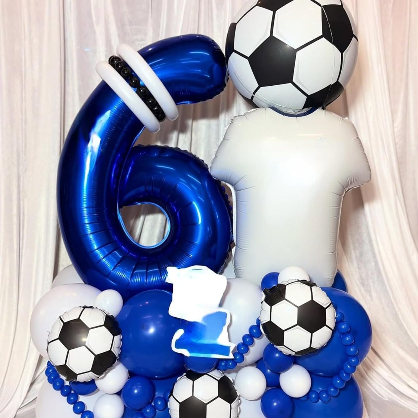 Soccer Balloons, Metallic Blue Silver Balloons with 18 Inch Soccer Ball Foil Print Balloon for Sport Theme Party Decorations, Chrome Silver Blue Confetti Balloon for Boys Men Birthday