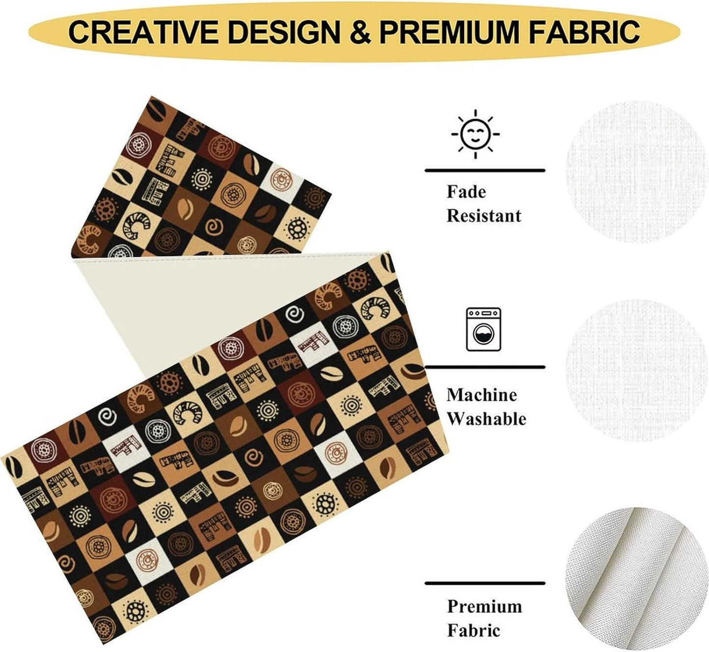 Coffee Theme Table Runner, Rustic Farmhouse Coffee Cup Latte Cappuccino Tea Party Cafe Table Center Decor for Home Kitchen Dining Patio Holiday Party Indoor Outdoor Table Decorations, 13"x108" Inch