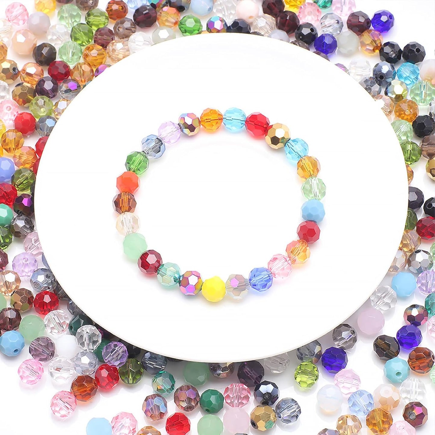 200PCS 6MM Crystal Glass Beads for Jewelry Making Mix Color Rondelle Facted Crystal Glass Beads for Bracelet Making Round Glass Spacer Beads for DIY Crafts Wind Chimes Suncatchers