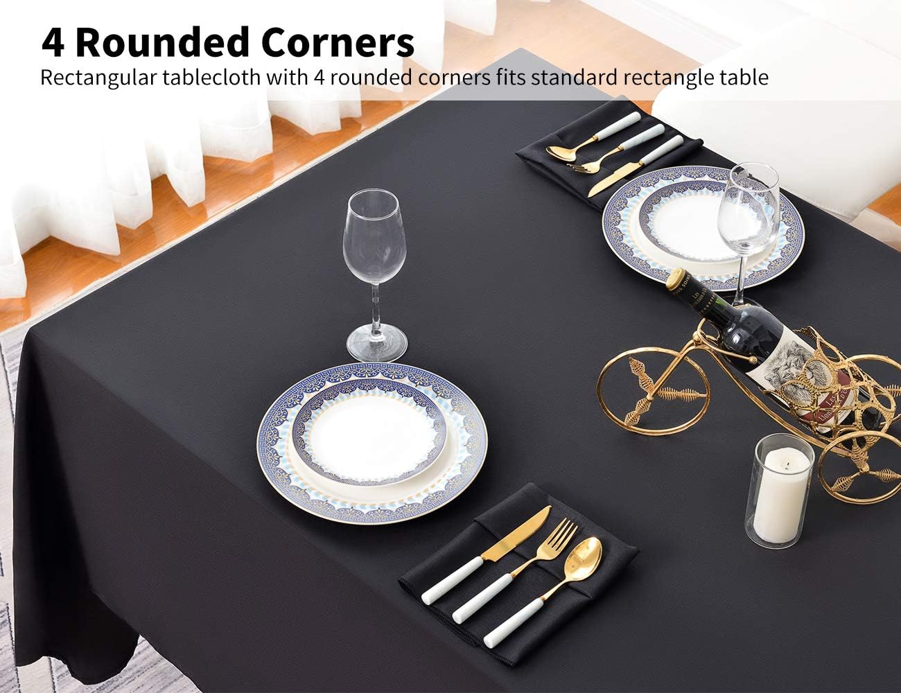 Surmente 2 Pack Black Tablecloth 90 x 132-inch Rectangular Polyester Table Cloth for Weddings, Banquets, or Restaurants