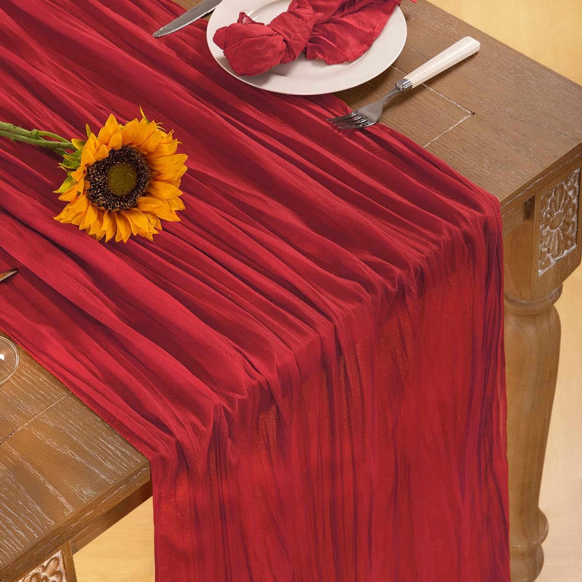 Red Cheesecloth Table Runner 6 Pack Fall Table Runners Boho Gauze 120 Inches Red Cheese Cloth Fall Table Decorations for Thanksgiving Weddings Bridal Baby Shower Candlelight Dinner Party