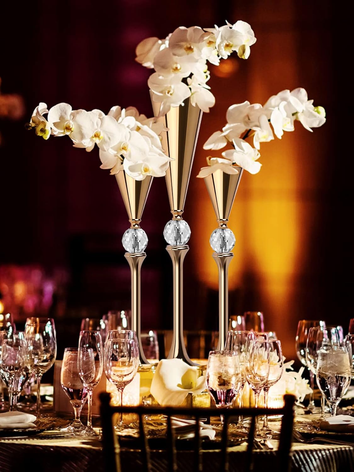 VIJIV Gold Flower Vase for Centerpiece Table Decorations Wedding Reception Decor, 15.8 Inch Tall Metal Vase for Feather Flower Holder Stand Floral Arrangement Gatsby Party Dinner Event Hotel